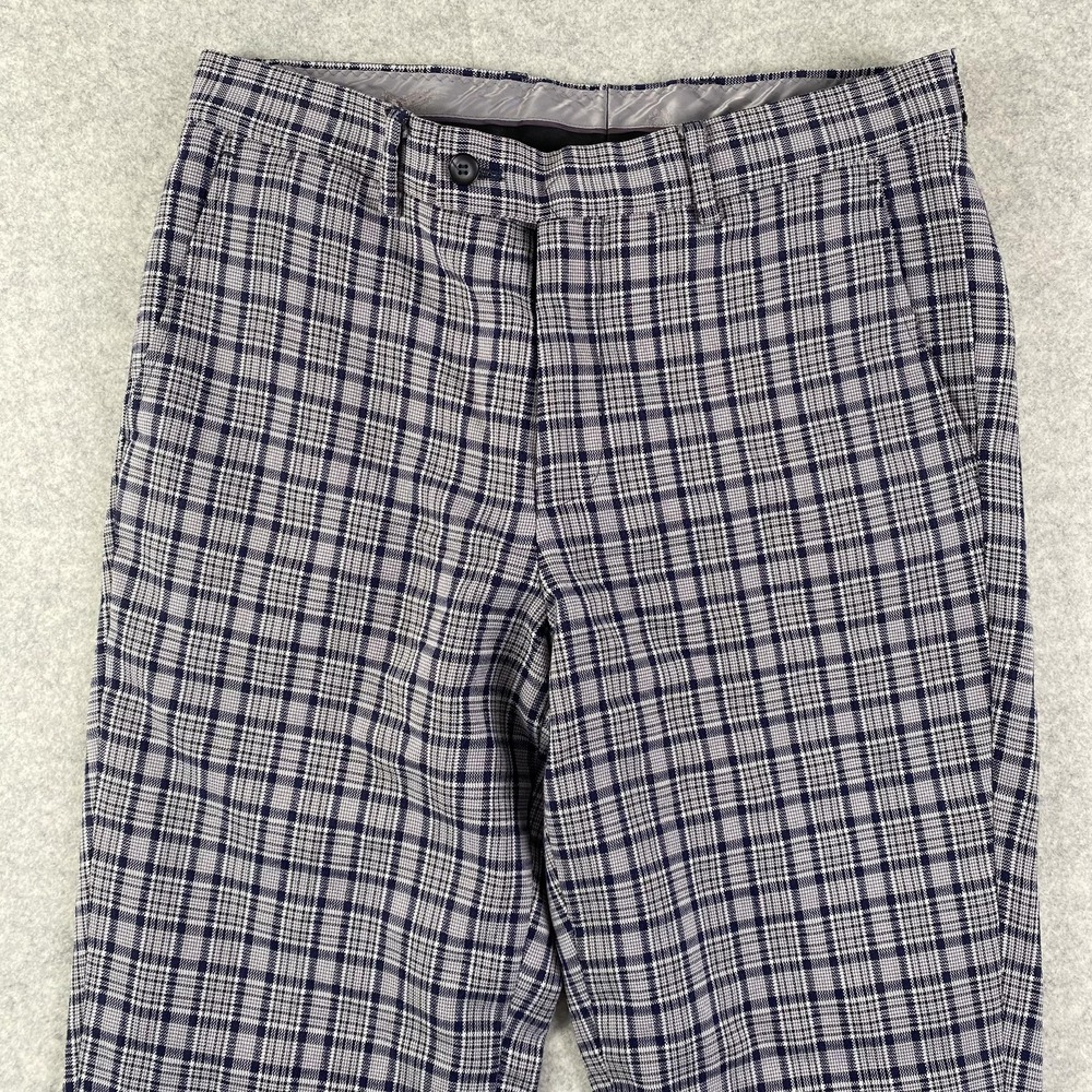 Berragamo Pants Mens 30x31 Gray Plaid Dress Flat Front Slacks Business Casual